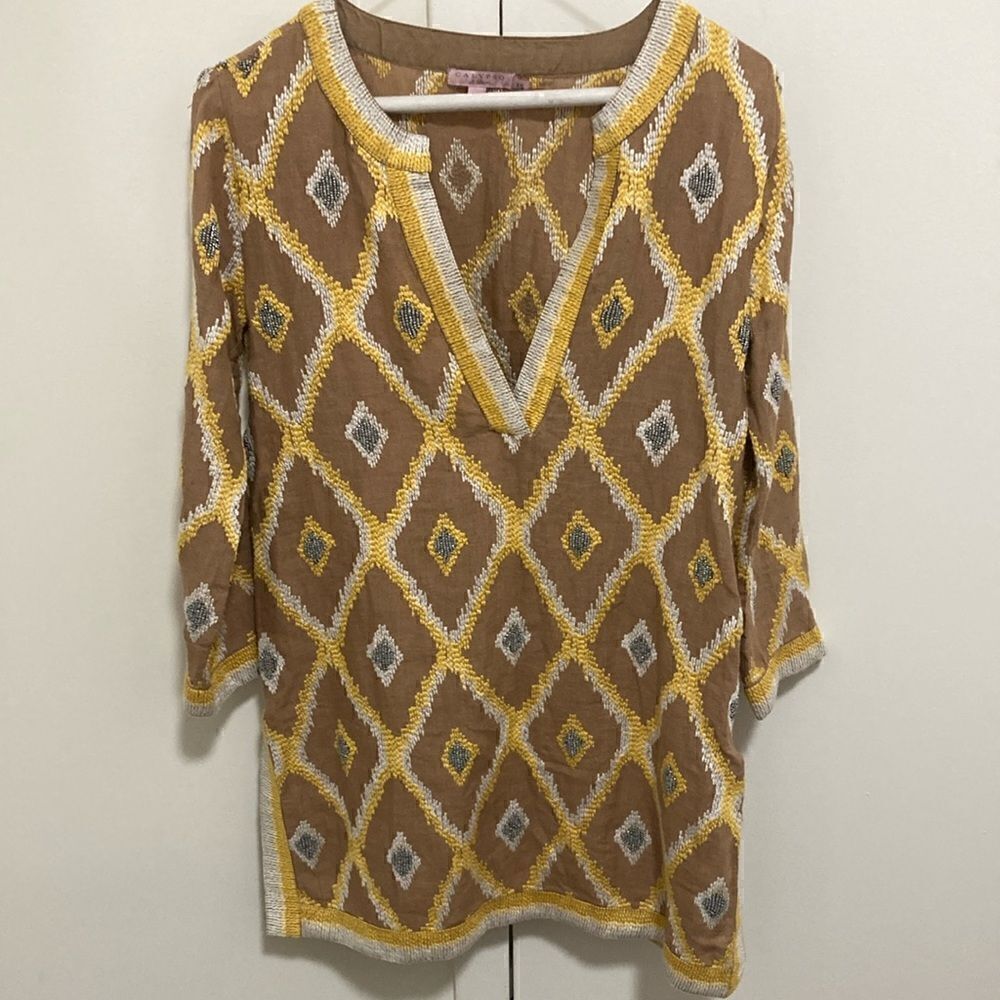 Calypso St. Barth Linen Embroidered & Beaded Tunic/Mini Dress. Size XS.